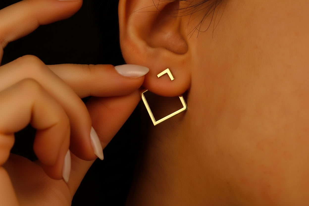 Square Ear Jacket Earrings in 925 Sterling Silver