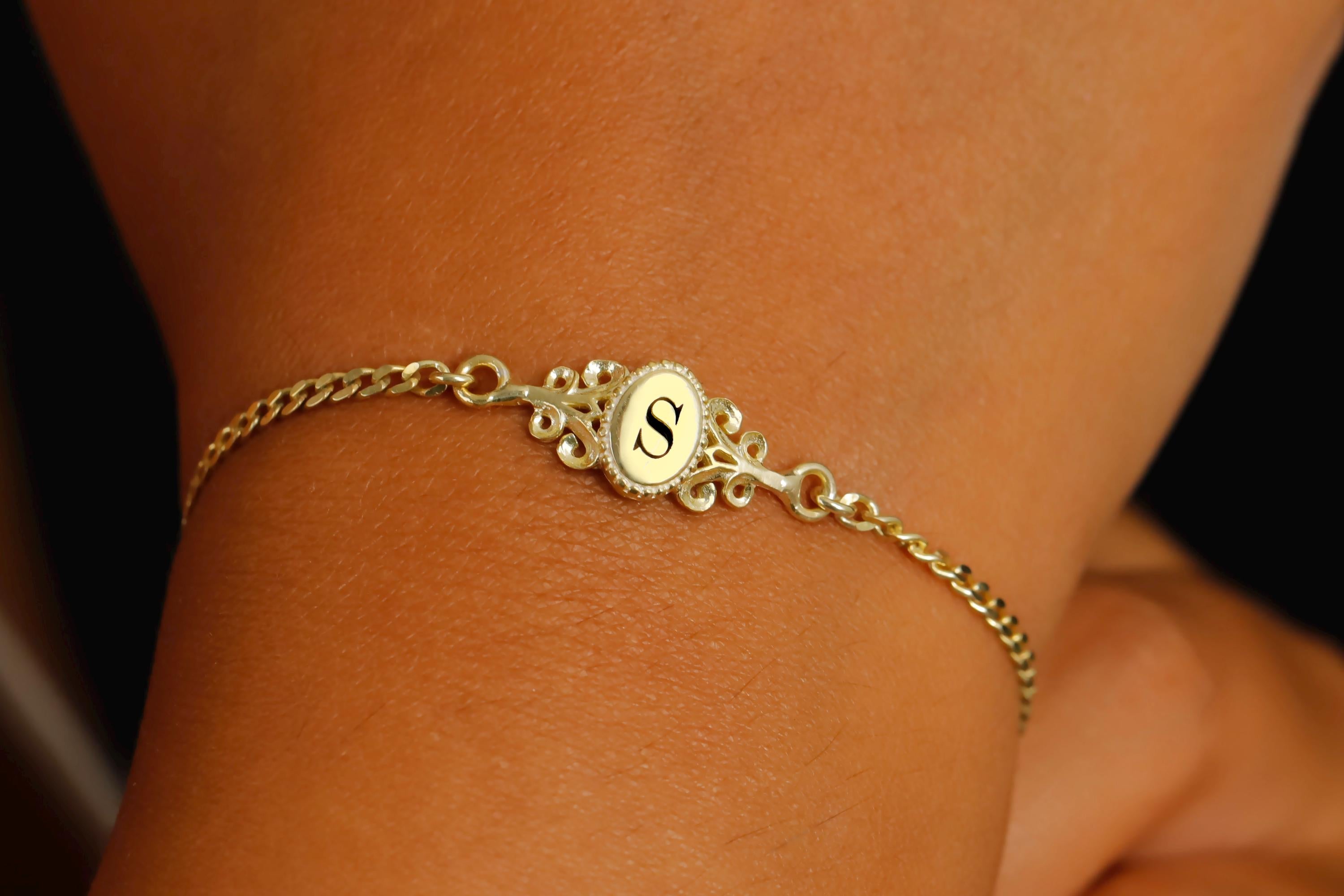 Personalized Vintage Letter Bracelet | 925 Sterling Silver | Birth Flower & Monogram Gift