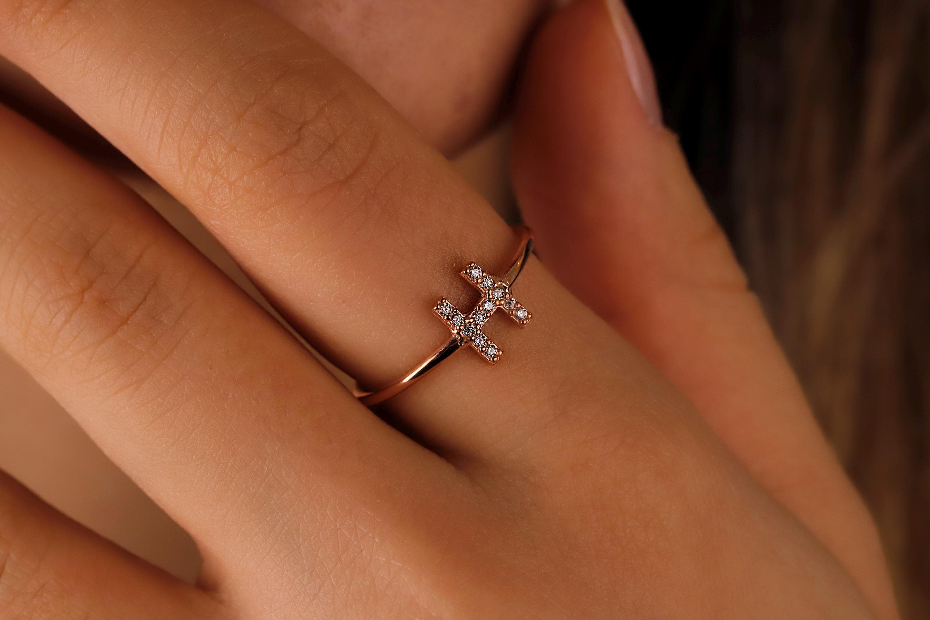 CZ Diamond Initial Ring | Personalized Sterling Silver Jewelry