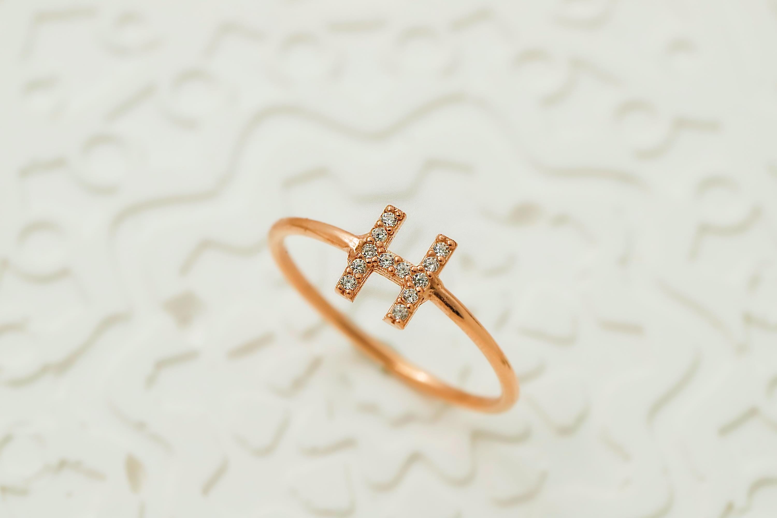 CZ Diamond Initial Ring | Personalized Sterling Silver Jewelry