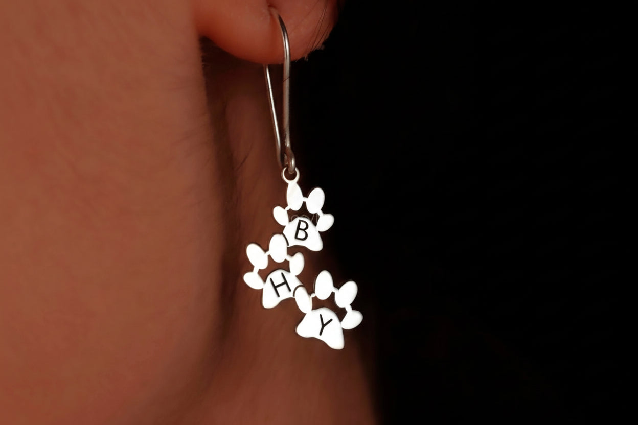 Pawfect Gifts Personalized Engraved Paw Print Earrings - Heartfelt Keepsake for Animal Lovers