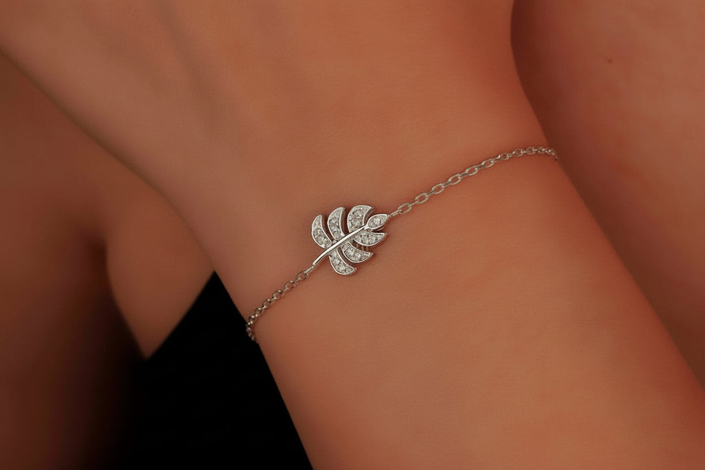 Monstera Magic Bracelet - Dainty Tropical Leaf with Sparkling CZ Stone