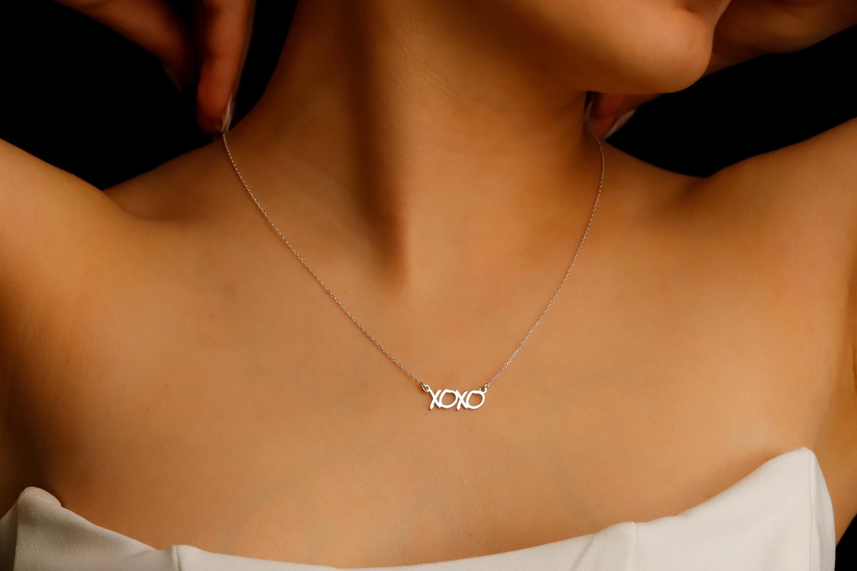 Dainty XOXO Gold Hugging Pendant Necklace | Silver Kisses Jewelry for Her | Perfect Gift for Girls