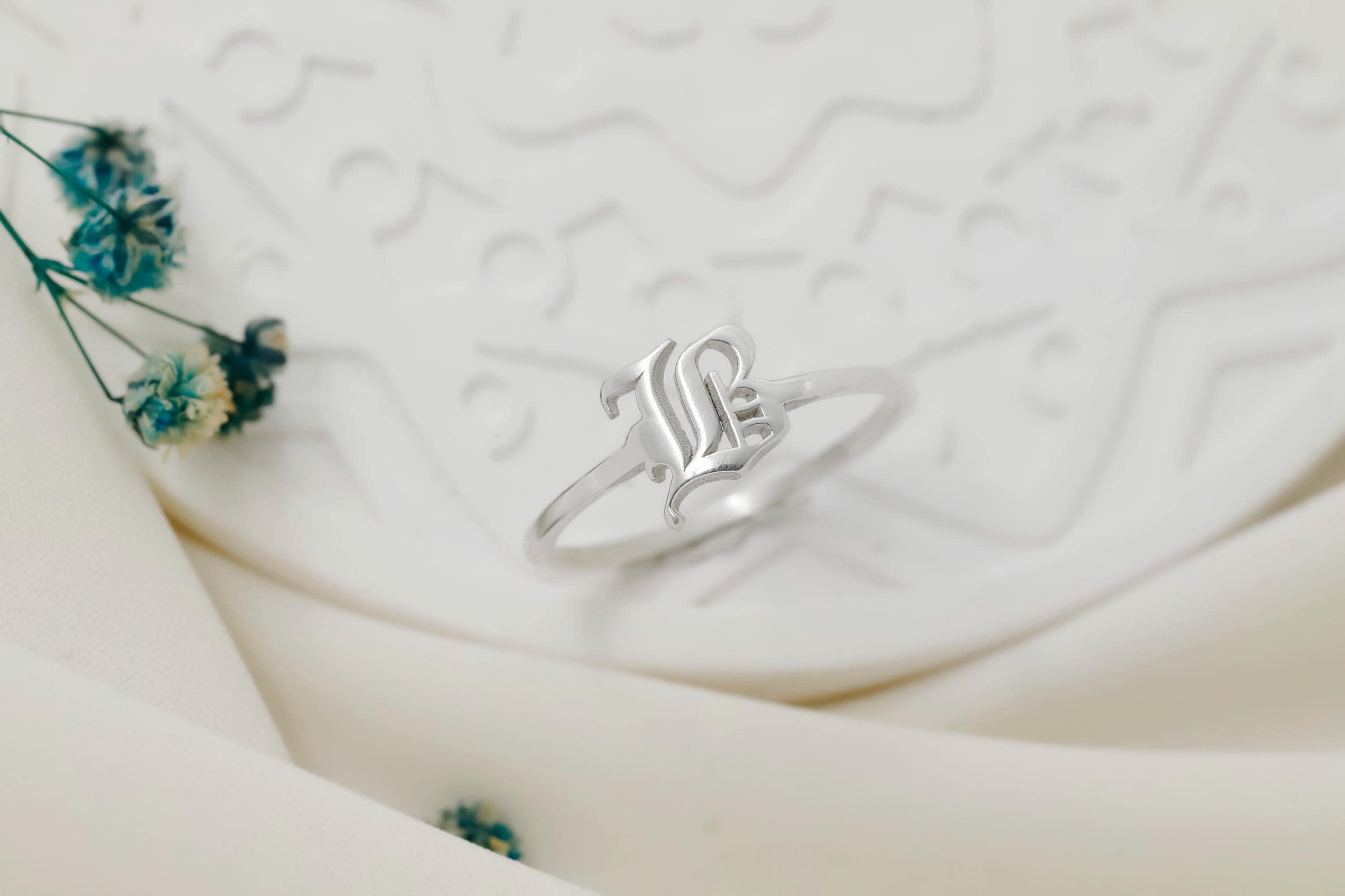 Gothic Initial Ring - Custom Old English Letter Jewelry for Unique Self-Expression