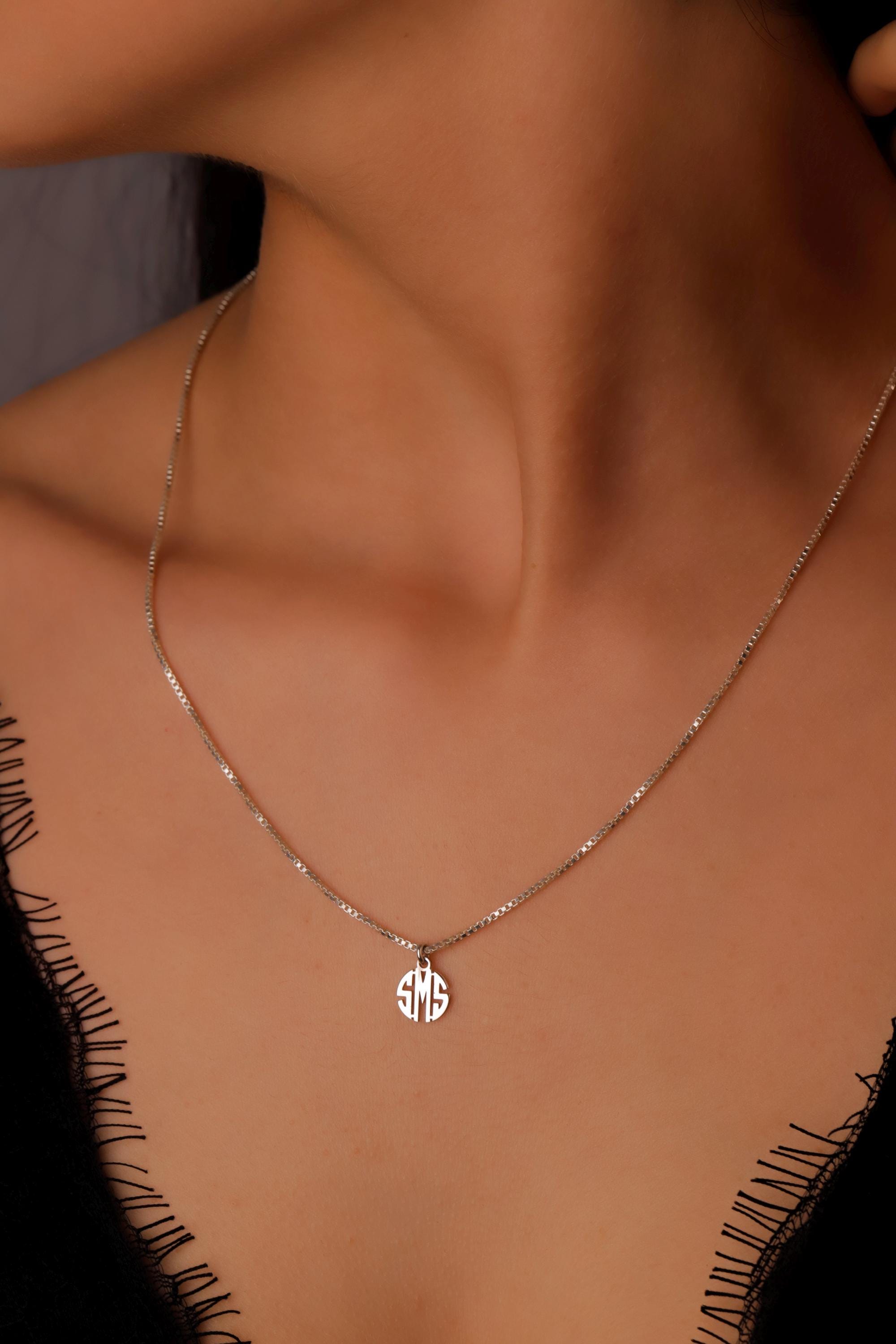 Elegant Essence Monogram Necklace with Box Chain | Dainty Sterling Silver Initials | Personalized Gold Letter Jewelry