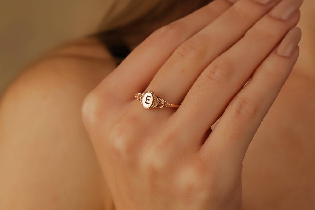 Vintage Design Custom Initial Pinky Ring in 925 Sterling Silver