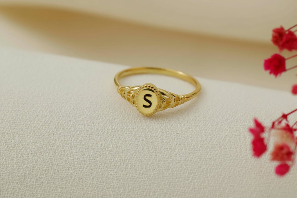 Vintage Design Custom Initial Pinky Ring in 925 Sterling Silver