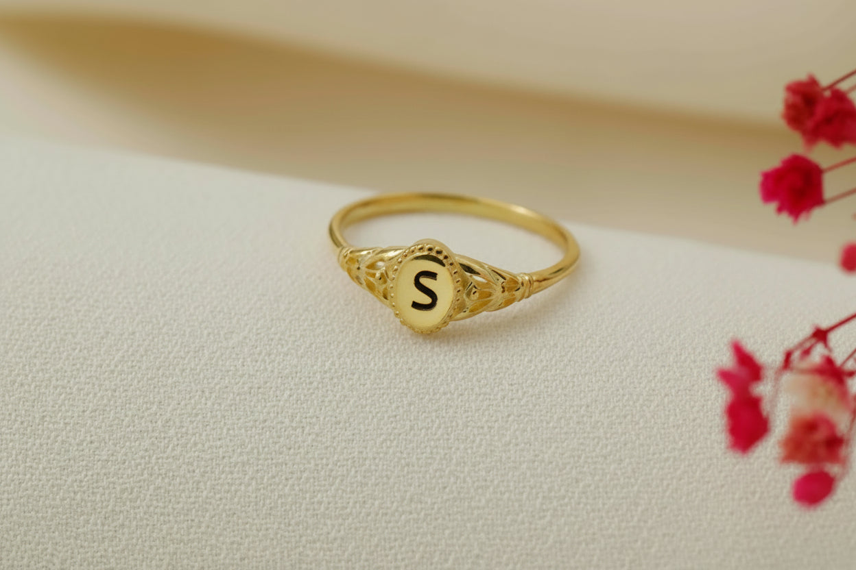 Vintage Design Custom Initial Pinky Ring in 925 Sterling Silver