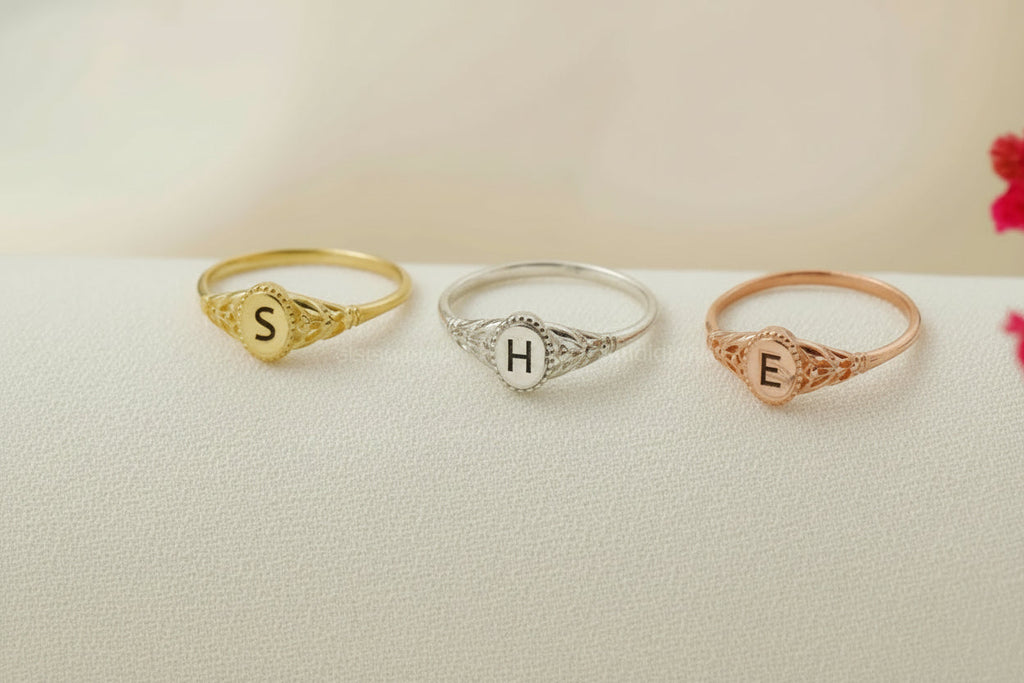 Vintage Design Custom Initial Pinky Ring in 925 Sterling Silver