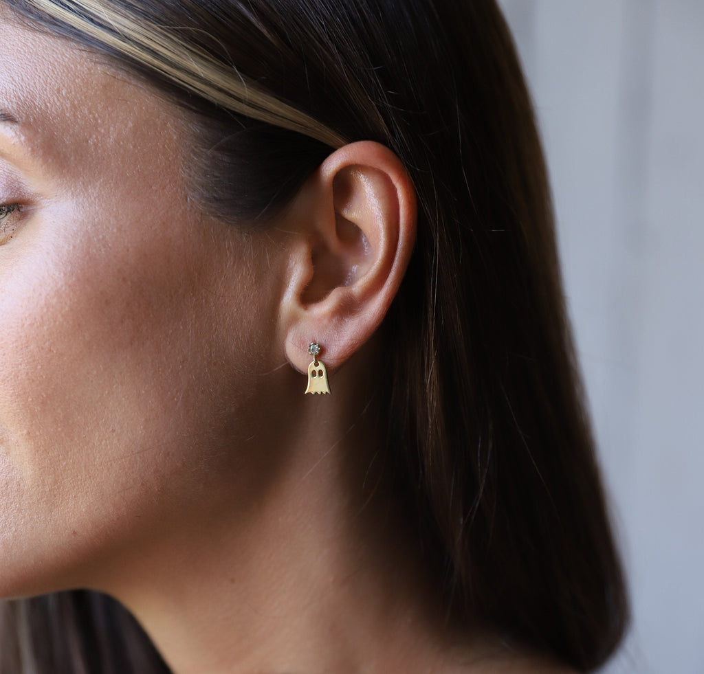 Cute Ghost Stud Earrings with Sparkling Cubic Zirconia - Perfect Halloween Gifts for Her