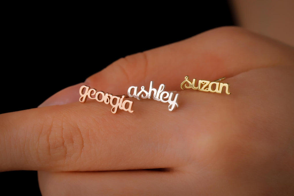 Custom Name Stud Earrings in 925 Sterling Silver