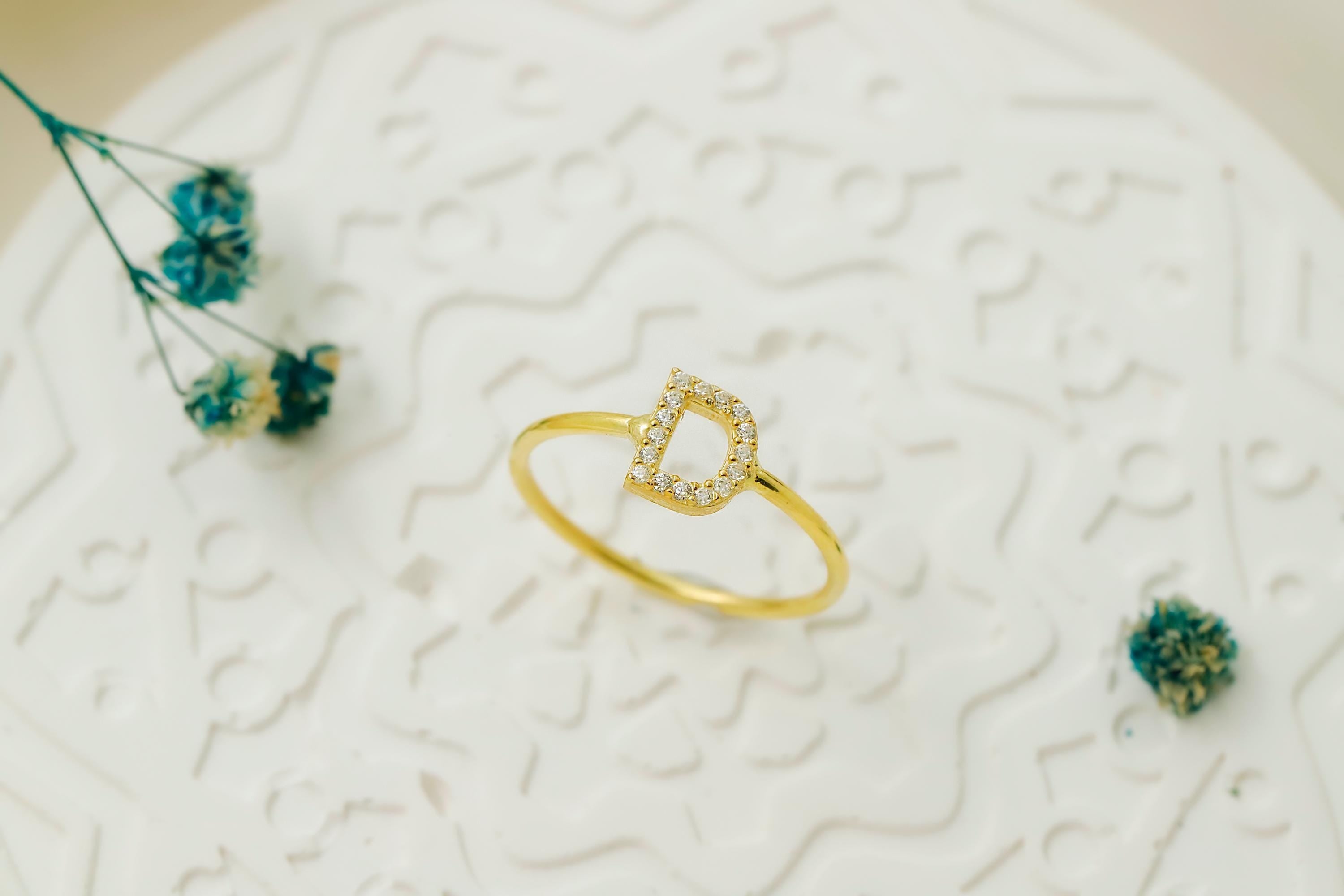 CZ Diamond Initial Ring | Personalized Sterling Silver Jewelry