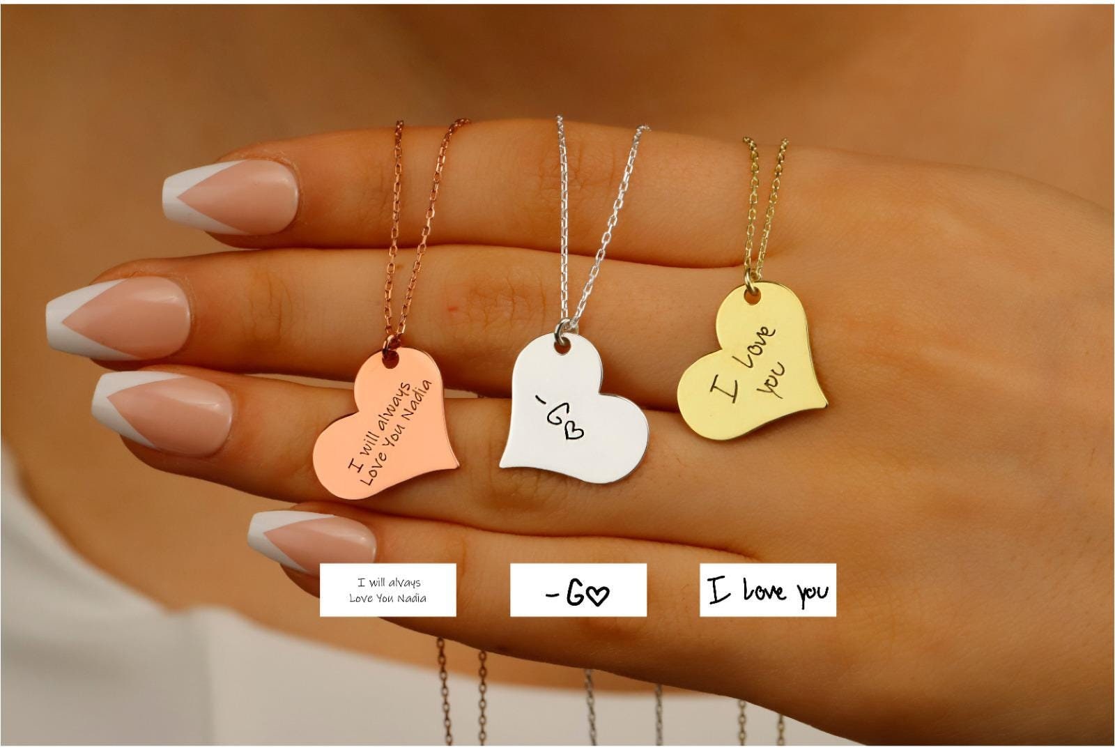 Personalized  Heartfelt Handwriting Engraved Pendant Necklace in 925 Sterling Silver