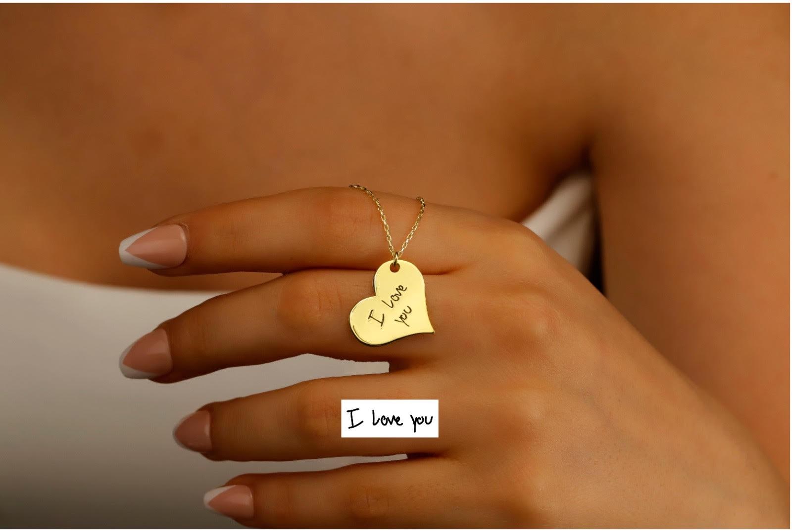 Personalized  Heartfelt Handwriting Engraved Pendant Necklace in 925 Sterling Silver