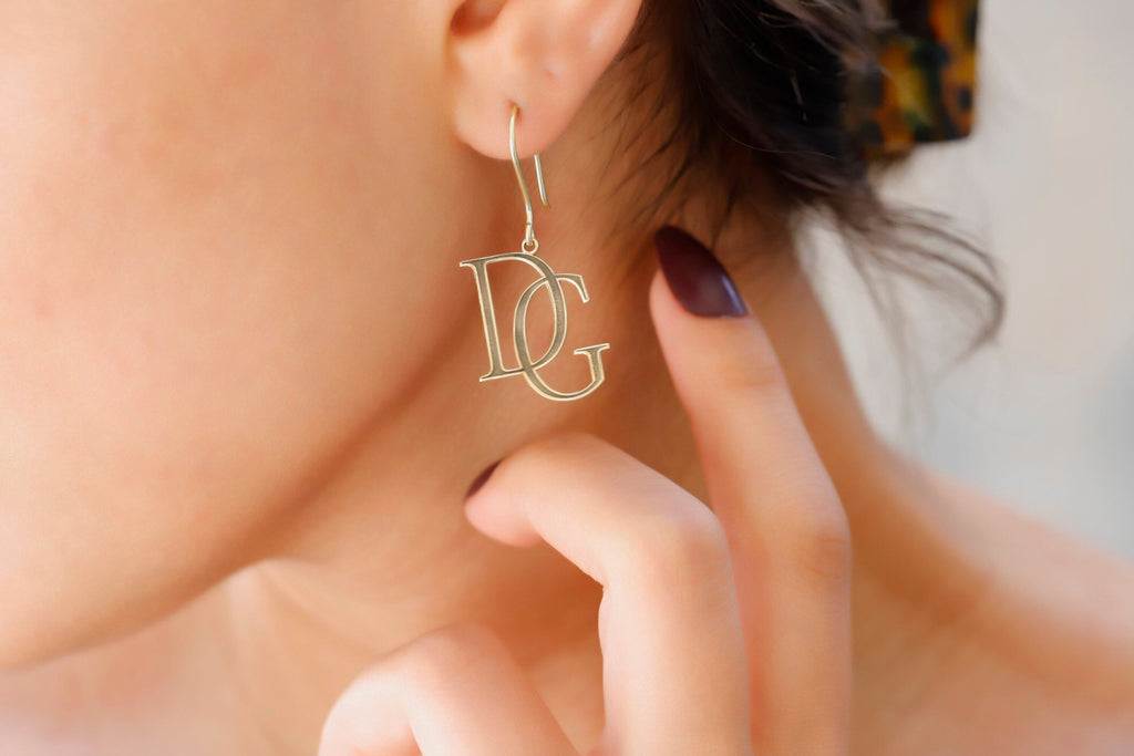 SilverGoldandRose Initial Dangle Earrings - Personalized Monogram Design for Unique Style