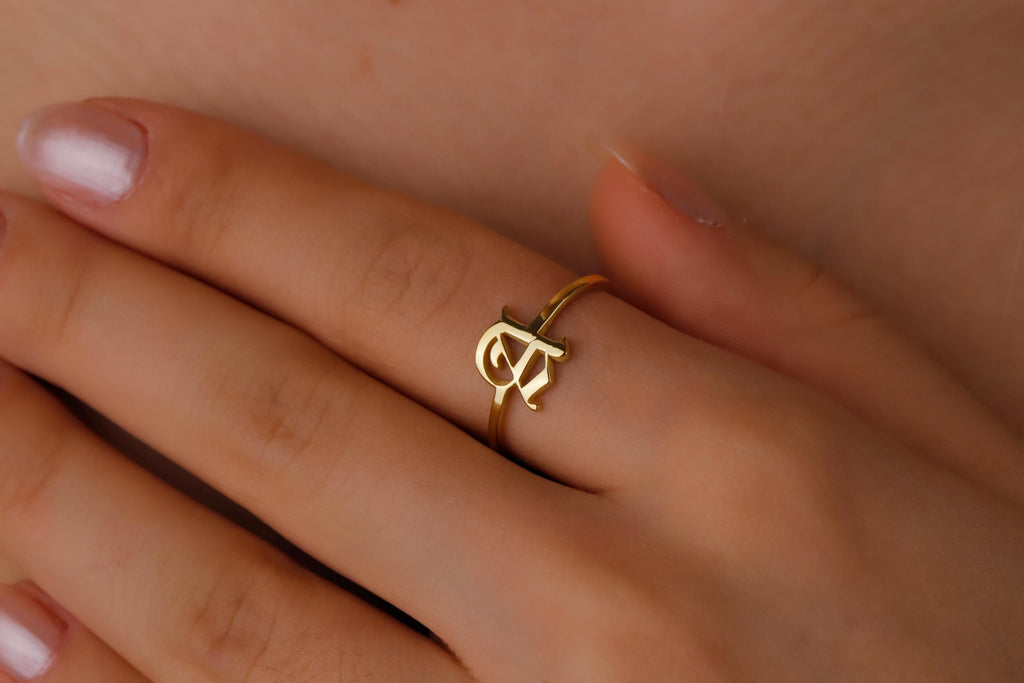 Gothic Initial Ring - Custom Old English Letter Jewelry for Unique Self-Expression