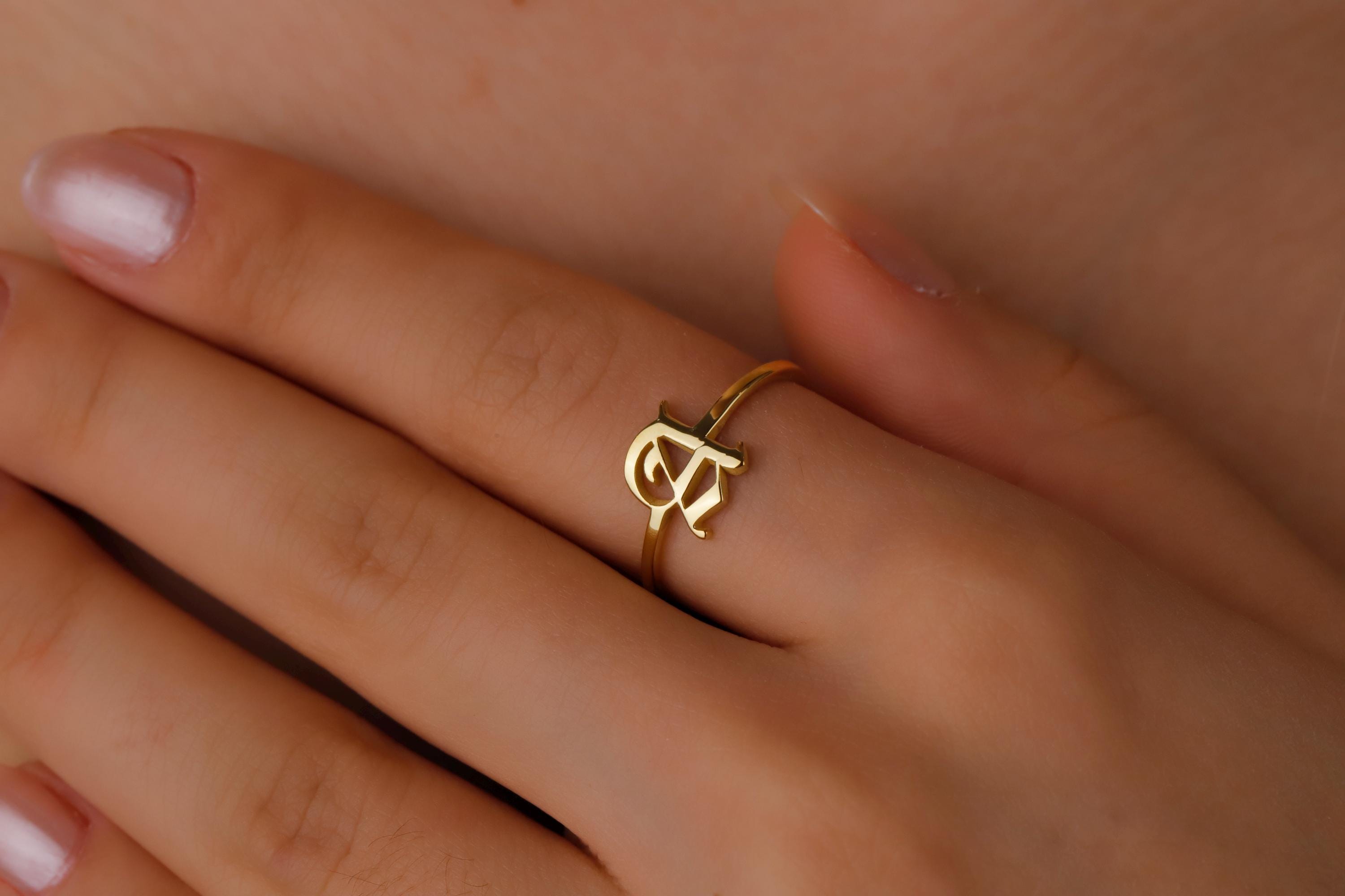 Gothic Initial Ring - Custom Old English Letter Jewelry for Unique Self-Expression