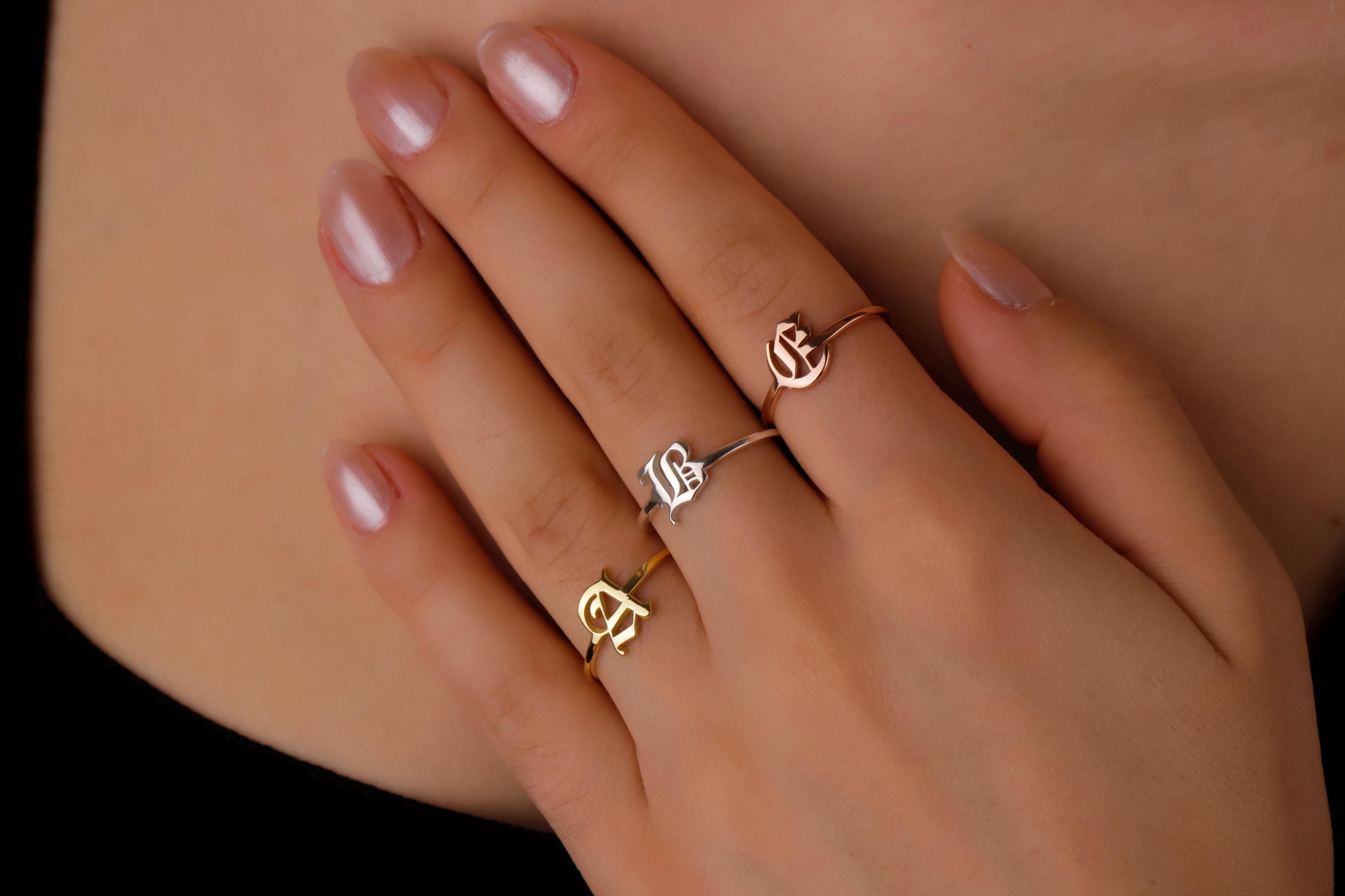 Gothic Initial Ring - Custom Old English Letter Jewelry for Unique Self-Expression