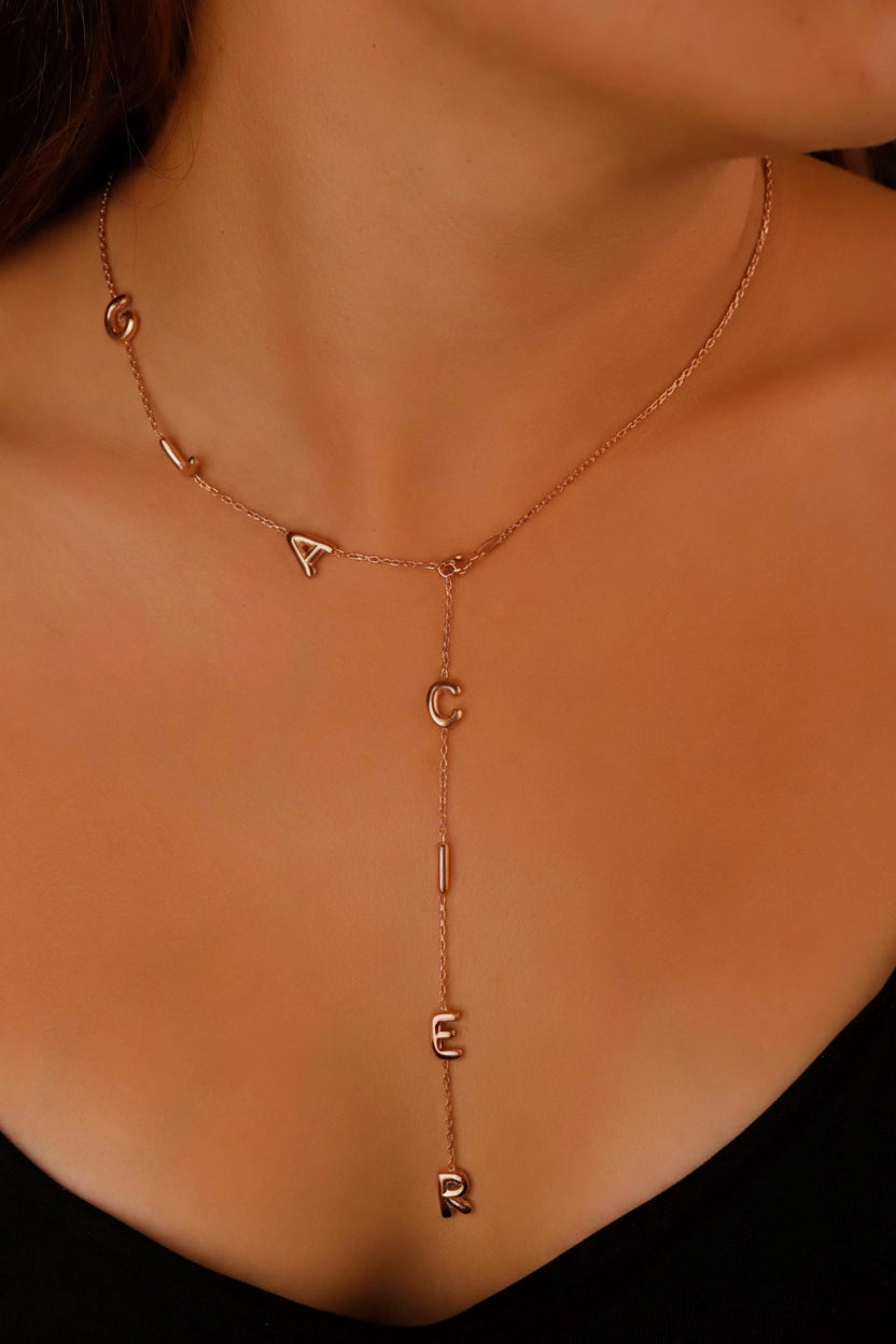 Personalized Lariat Name Necklace - Custom Bubble Initials for Unique Gifts