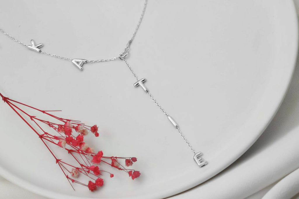 Personalized Lariat Name Necklace - Custom Bubble Initials for Unique Gifts