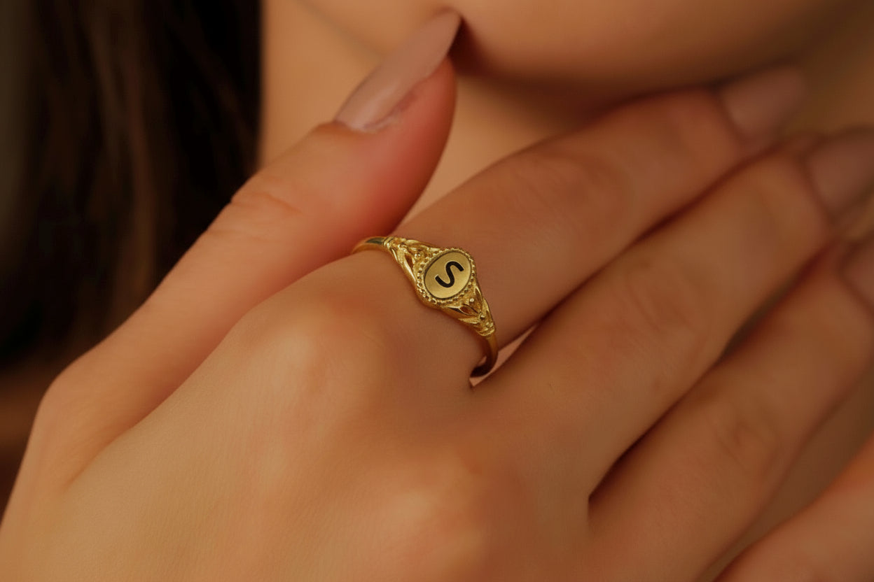Vintage Design Custom Initial Pinky Ring in 925 Sterling Silver