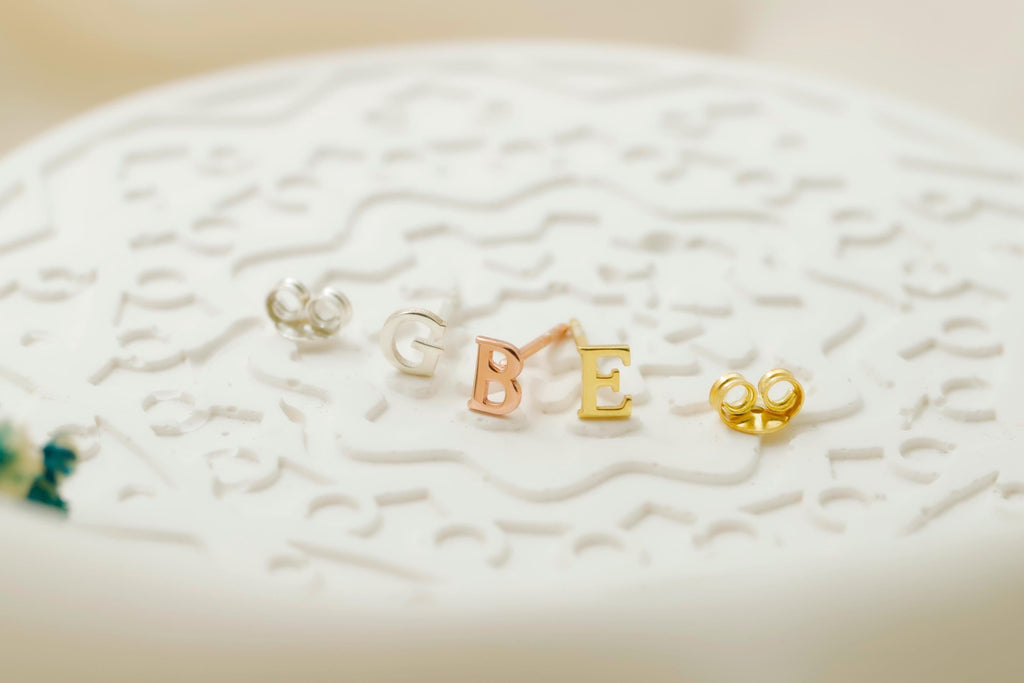 Personalized Silver and Gold Initial Stud Earrings