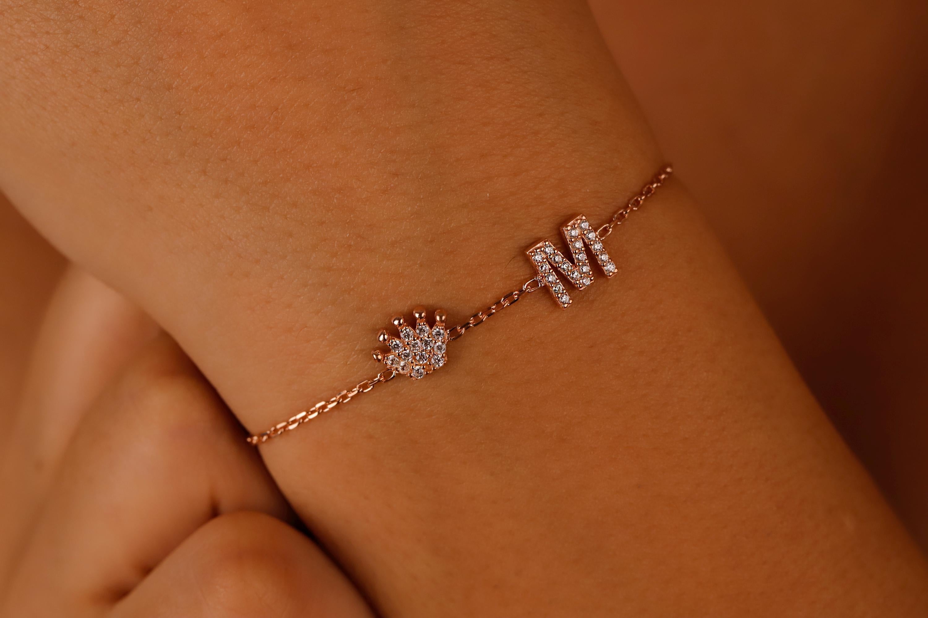 Crown Charm Custom Initial Bracelet