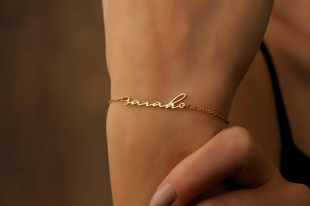 Custom Tiny Name Bracelet - Personalized Gold Handwritten Jewelry