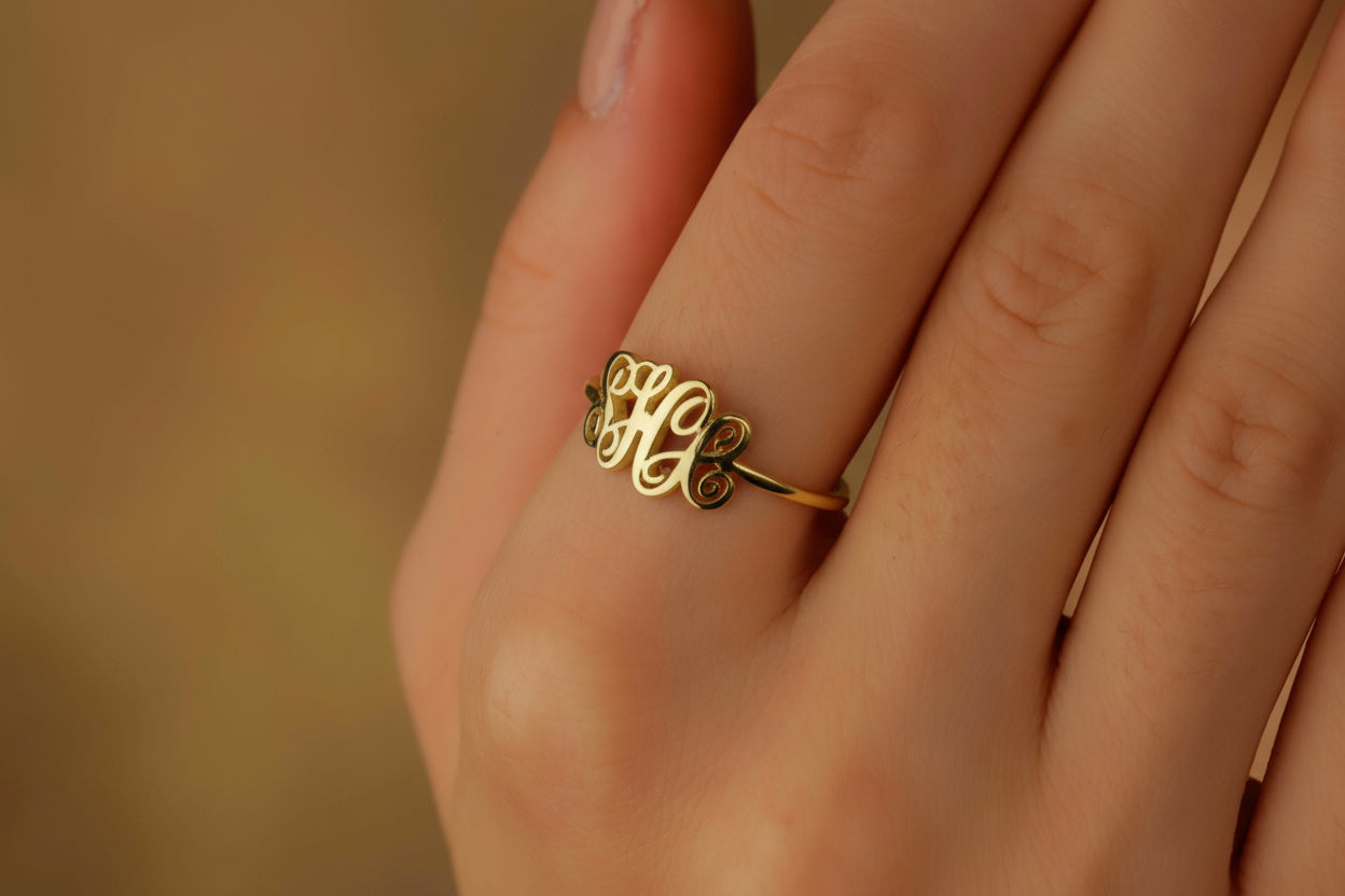 Customizable Monogram Letter Ring  in 925 Sterling Silver