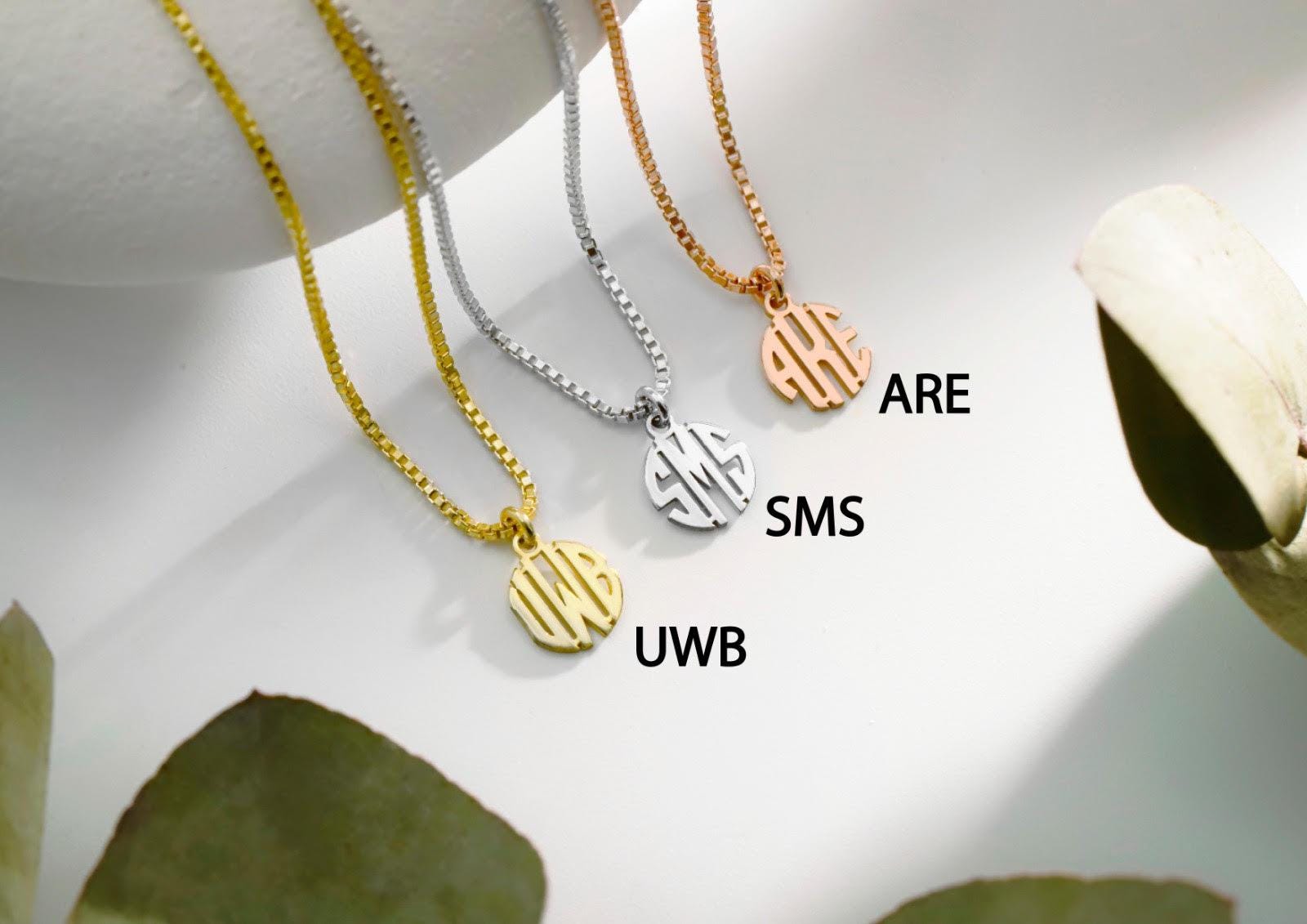 Elegant Essence Monogram Necklace with Box Chain | Dainty Sterling Silver Initials | Personalized Gold Letter Jewelry