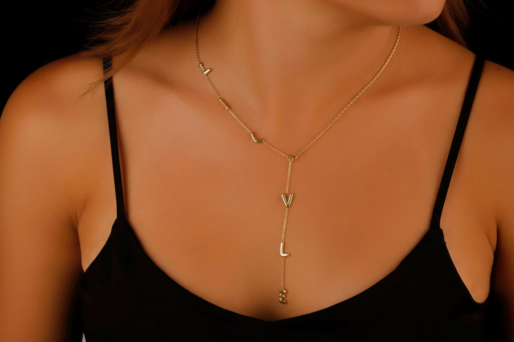 Personalized Lariat Name Necklace - Custom Bubble Initials for Unique Gifts