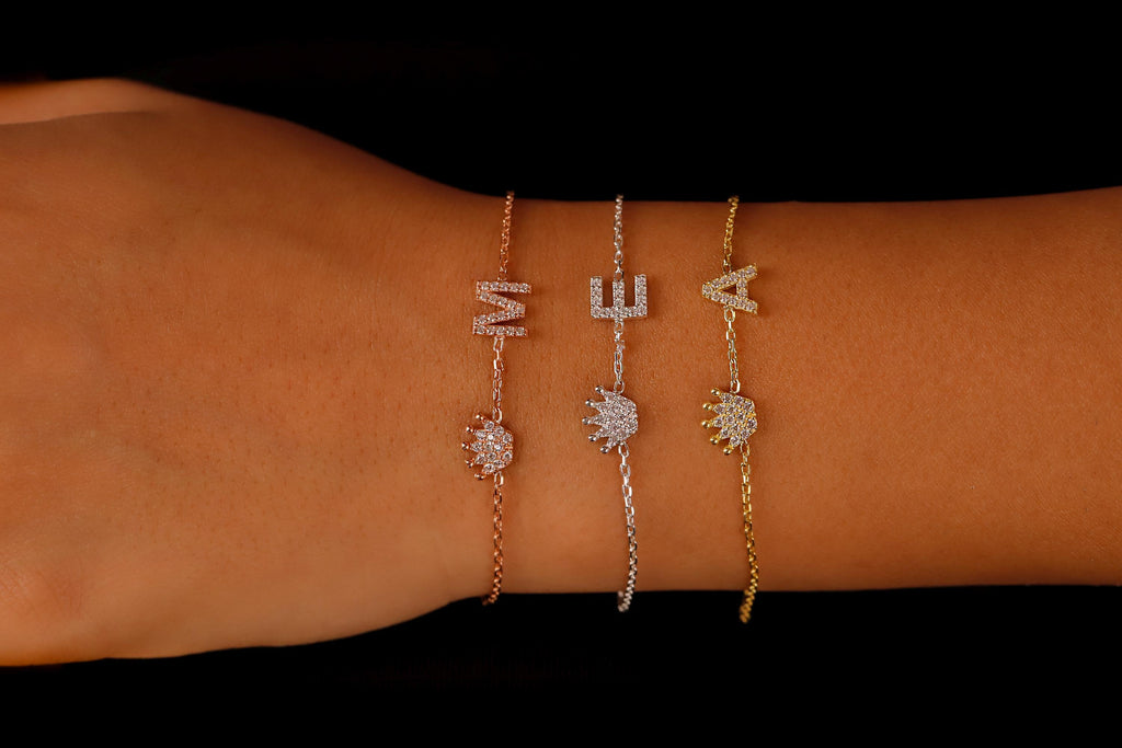 Crown Charm Custom Initial Bracelet