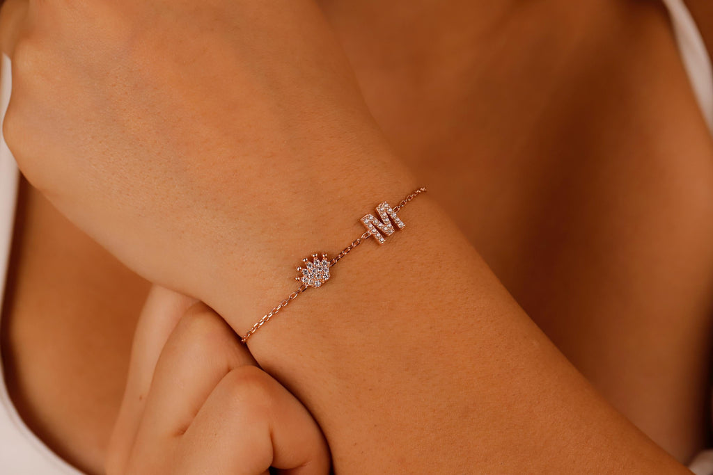 Crown Charm Custom Initial Bracelet