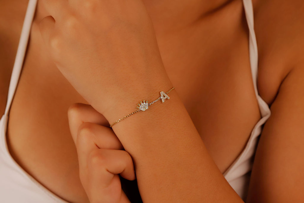 Crown Charm Custom Initial Bracelet