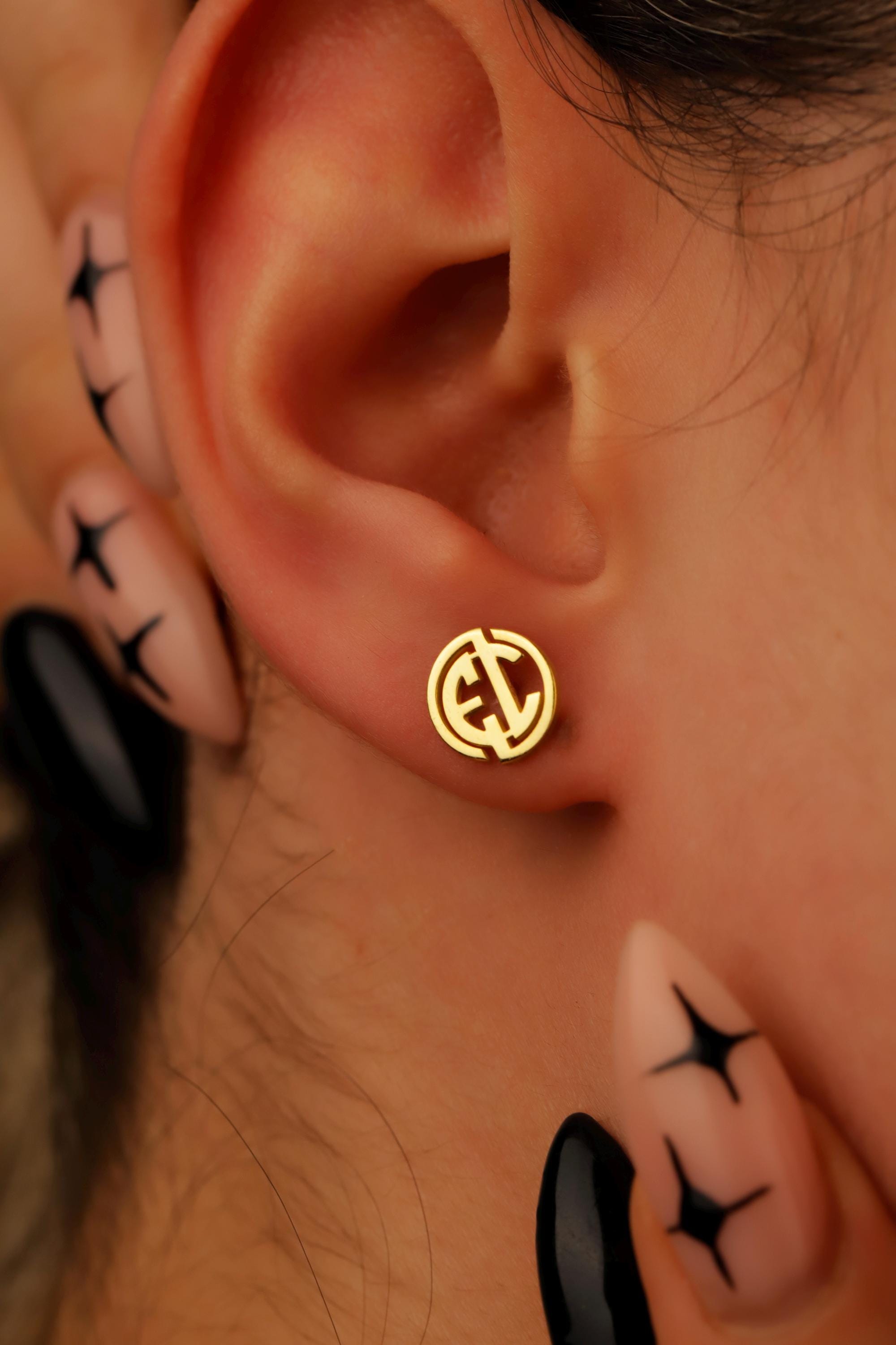 Custom Circle Monogram Earrings - Dazzling Sterling Silver Initials Studs