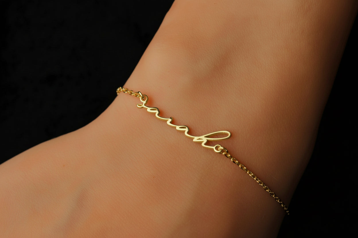Custom Tiny Name Bracelet - Personalized Gold Handwritten Jewelry