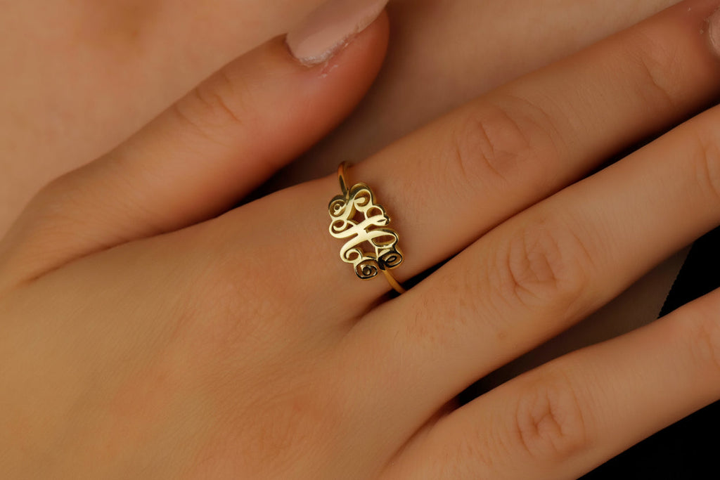 Customizable Monogram Letter Ring  in 925 Sterling Silver