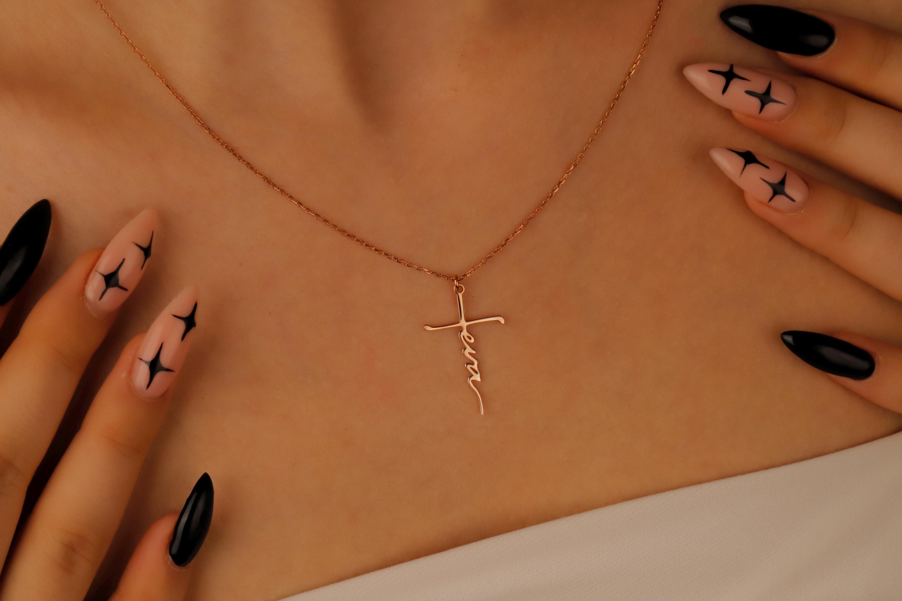 Personalized Faith Cross Name Necklace in Sterling Silver – Perfect Baptism Gift