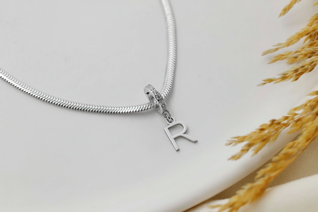 Elysian Jewelry Italian Snake Chain Initial Necklace - Dainty A-Z Letter Pendant