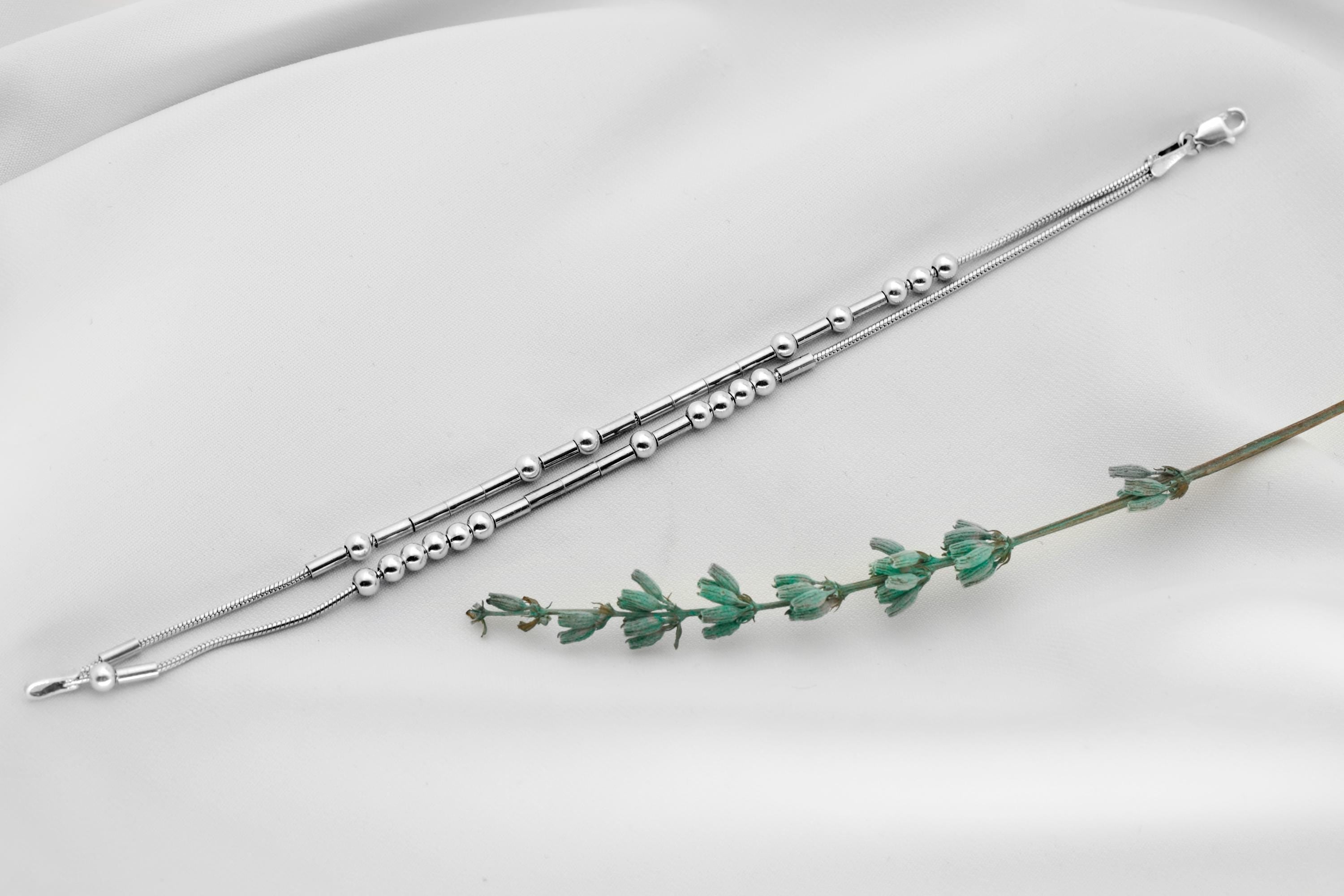 Personalized Morse Code Bracelet - Two Strands of Hidden Messages in 925 Sterling Silver