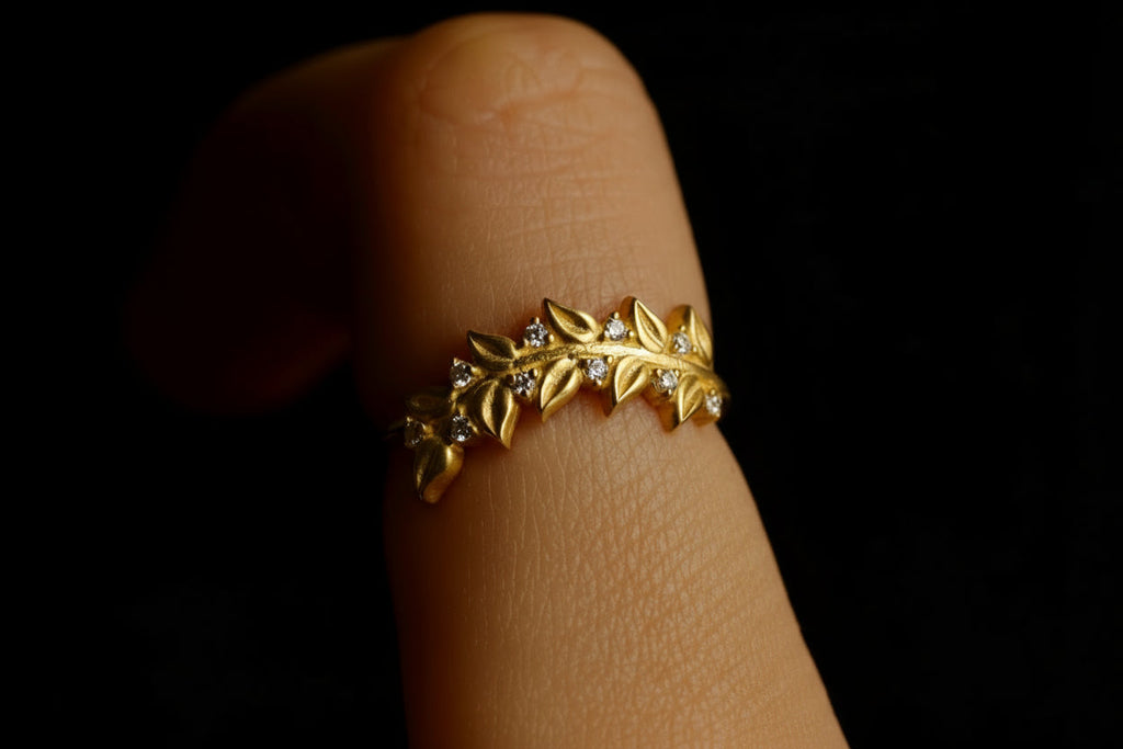 Olive Luxe Olive Leaf Ring with Sparkling Pave CZ