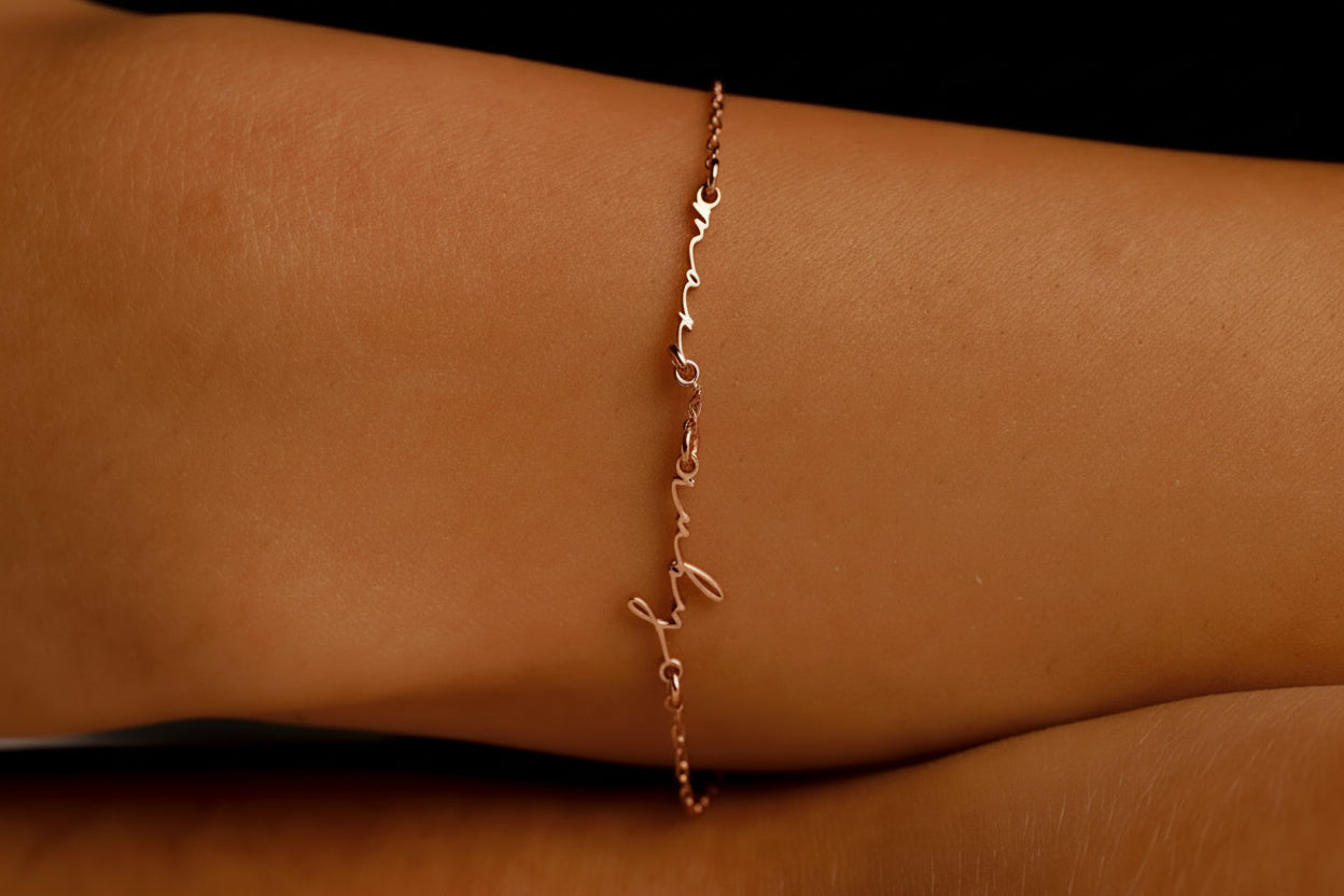 Tiny Two Gold Name Bracelet - Personalized Family Jewelry, Custom Dainty Layering Gift for Mom