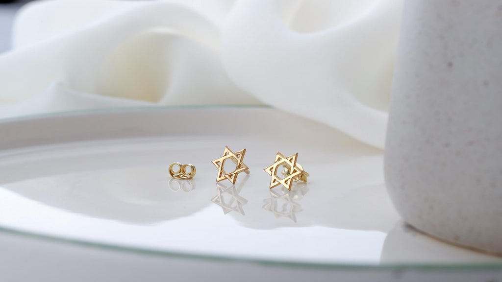 Star of David Earrings in 925 Sterling Silver and Gold