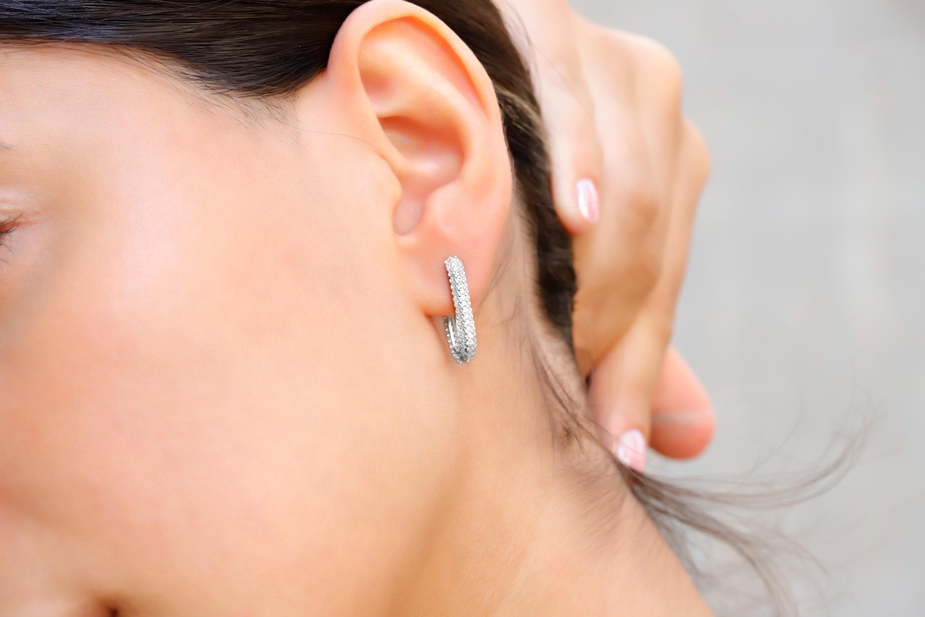 Sparkling Silver Diamond Huggie Earrings | Dainty CZ Cartilage Hoops for Your Earring Stack | Perfect Gift Idea