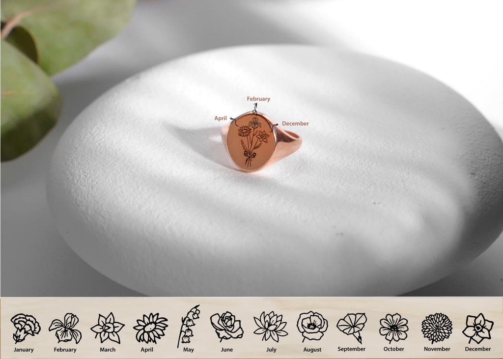 Blooming Birth flower Bouquet Ring - Customizable Month Flower Jewelry in Silver, Gold & Rose Gold