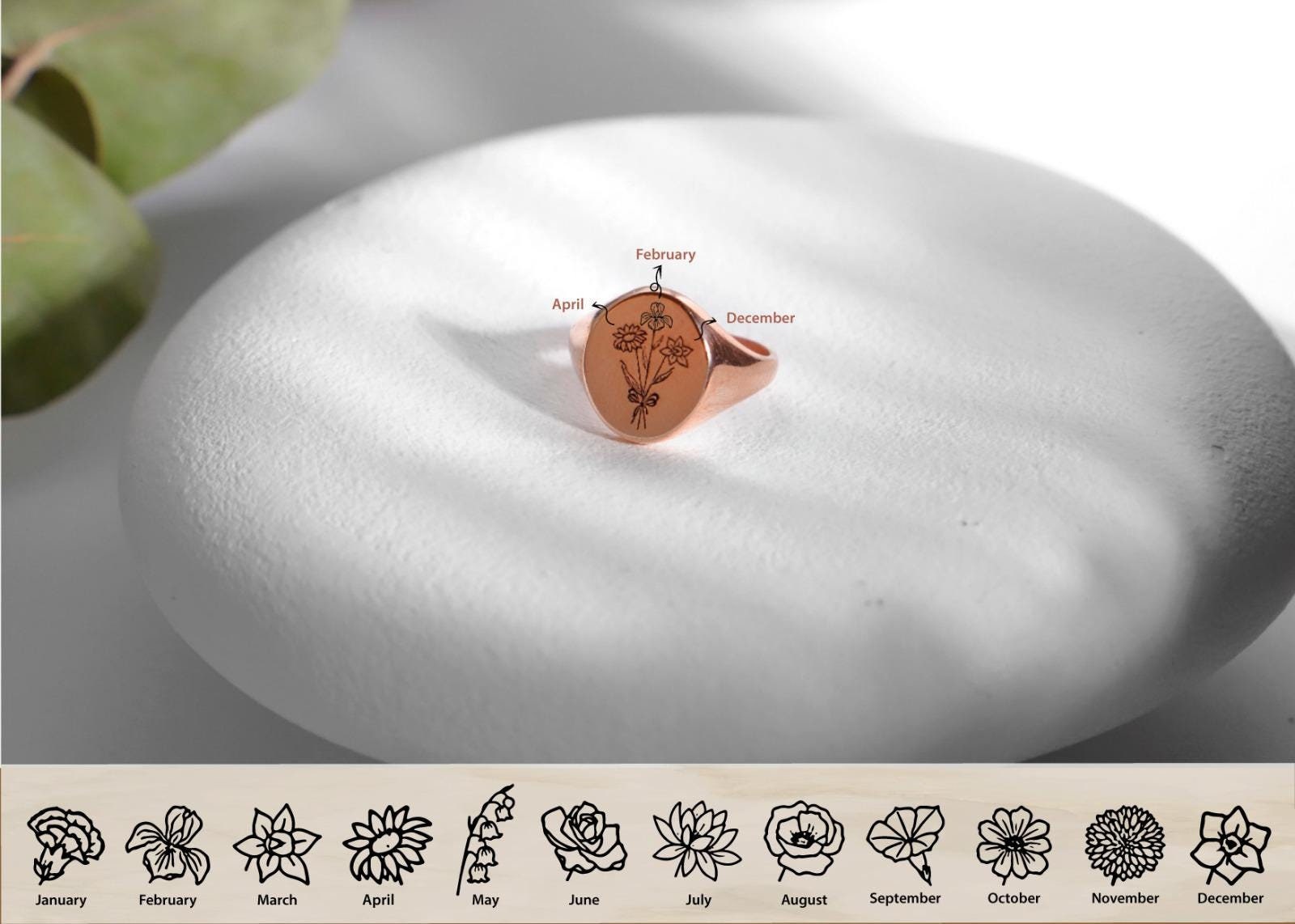 Blooming Birth flower Bouquet Ring - Customizable Month Flower Jewelry in Silver, Gold & Rose Gold