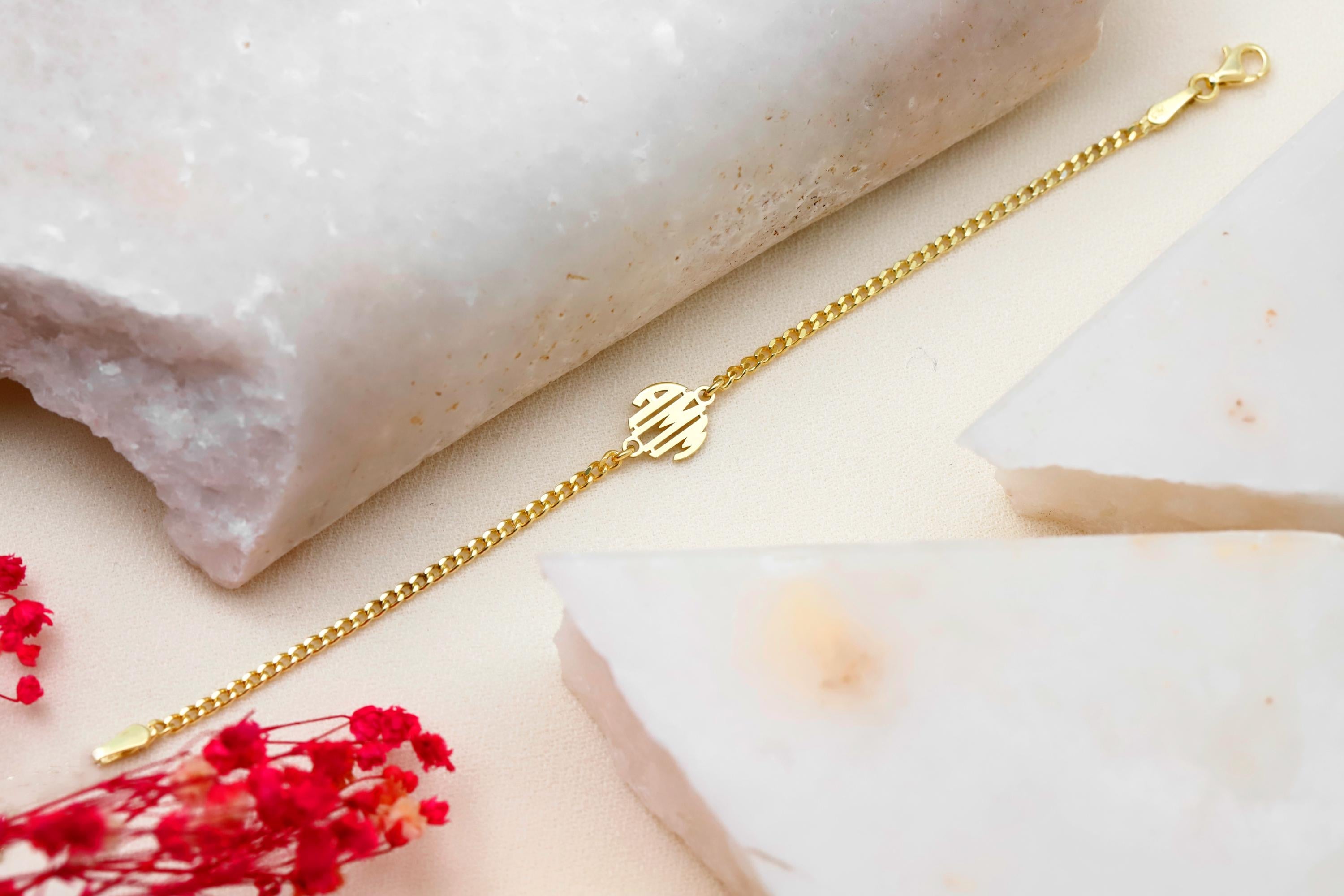 Block Monogram Bracelet by SilverGoldandRose - Personalize Your Style with a Unique Touch