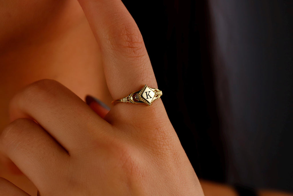 Pinky Initial Ring by SilverGoldandRose - Personalized Elegance in Dazzling Pink