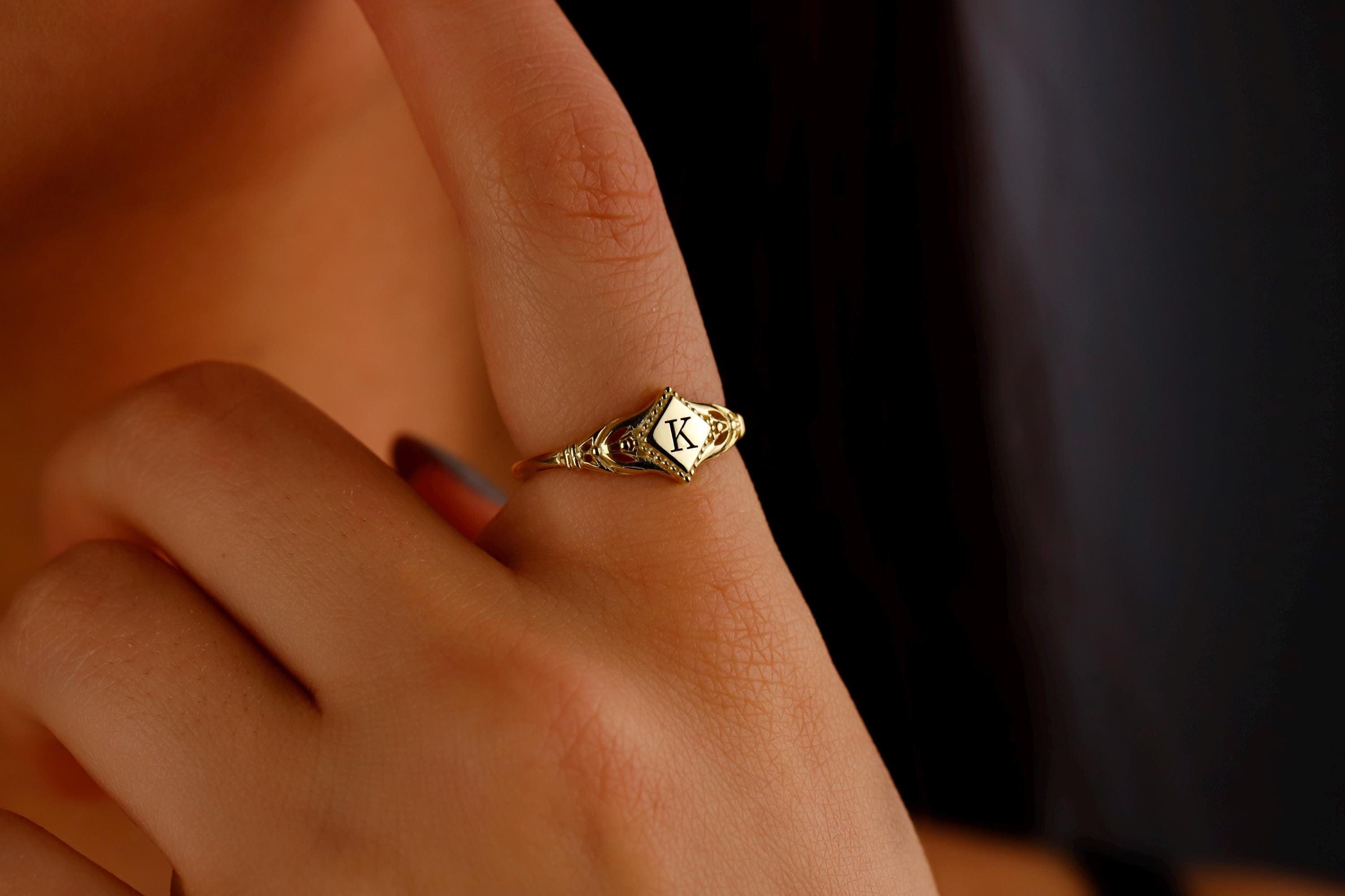 Pinky Initial Ring by SilverGoldandRose - Personalized Elegance in Dazzling Pink