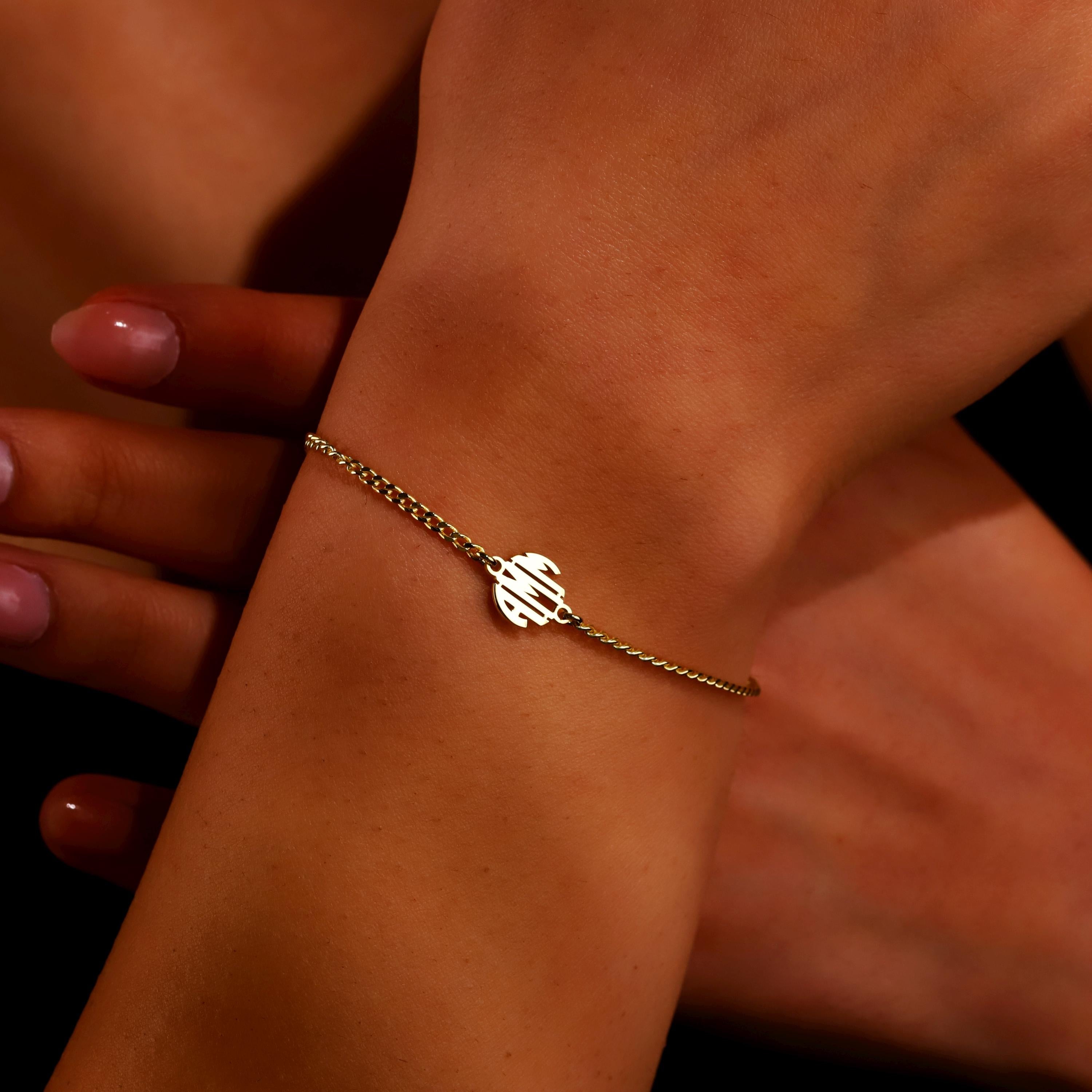 Block Monogram Bracelet by SilverGoldandRose - Personalize Your Style with a Unique Touch